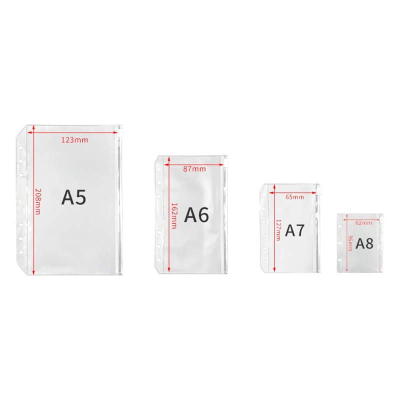 A5A6 ticket bag business card pull edge bag loose-leaf hand Ledger inner page core bag PVC zipper storage bag can be Wholesale