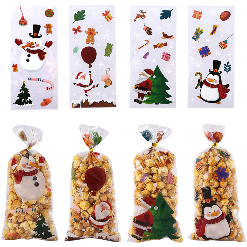 Christmas element transparent candy biscuit bag flat mouth OPP cellophane flat pocket Santa Claus snowflake pattern
