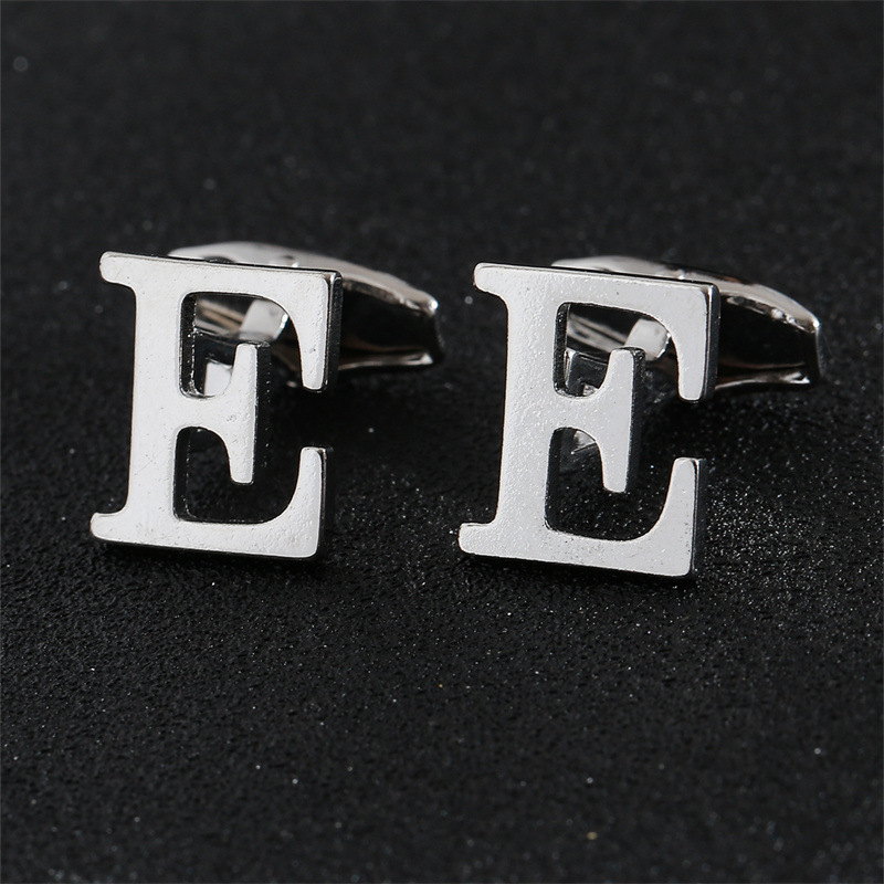 Picture of Cross-Border Specially Designed for Silver 26 English Letters Glossy Men's Cufflinks Manufacturer Wholesale Personalized French Shirt Cufflinks