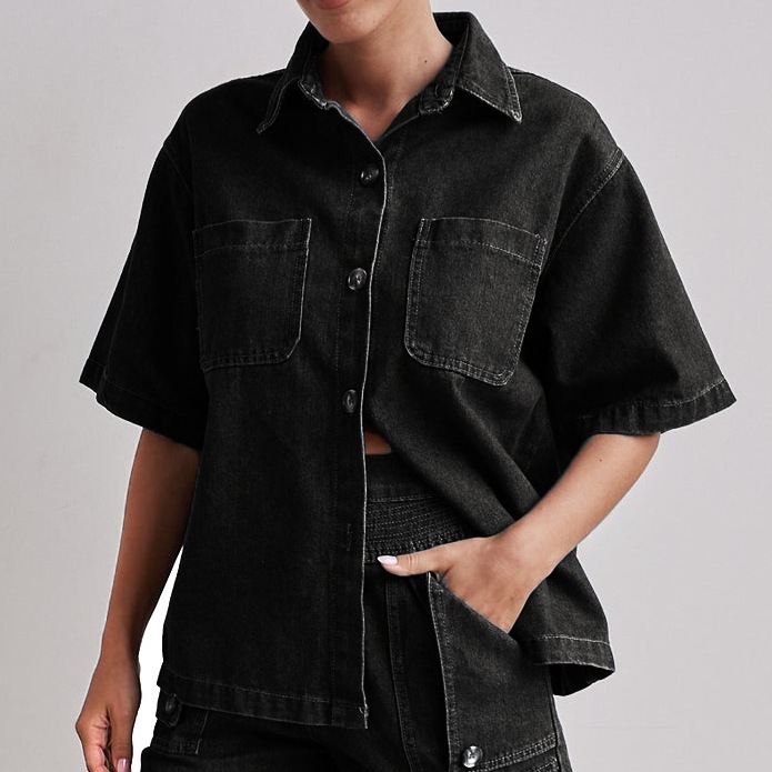 Picture of Amazon Foreign Trade Cross-border 2025 Summer European and American Women's Casual Retro Loose Shirt Denim Shorts suit