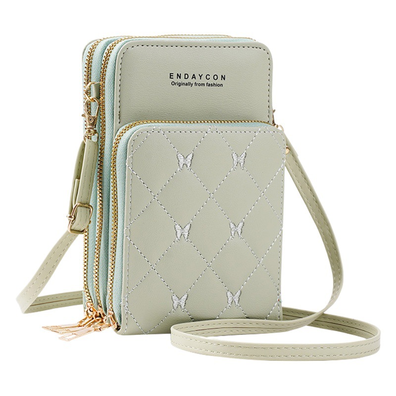 New Mobile Phone Bag Women's Korean-style Fashionable Multifunctional Crossbody Shoulder Bag Three-layer Zipper Solid Color Simple Mini Wallet