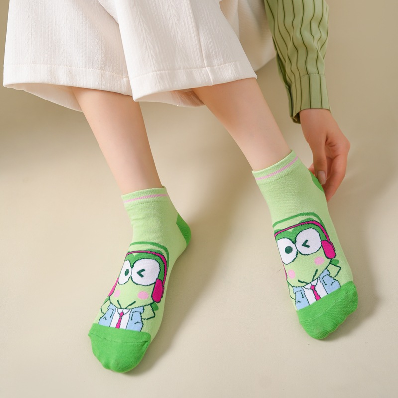 Picture of Women's socks spring and autumn Japanese cartoon green frog cute socks Korean style women's boat Socks combed cotton socks in stock wholesale