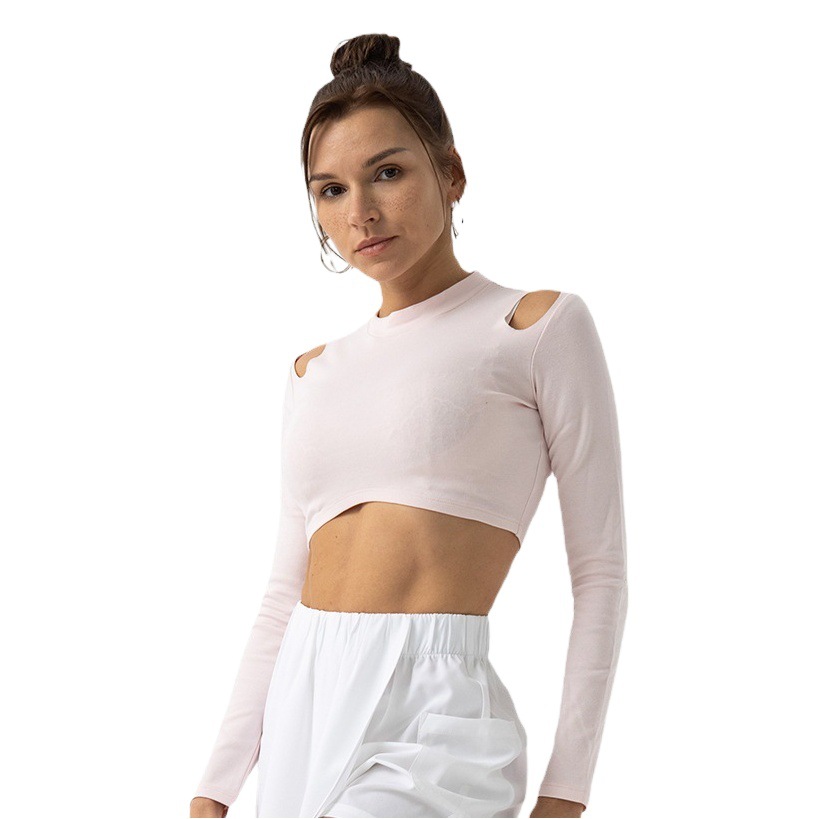 Eco-friendly organic cotton strapless fitness suit long-sleeved T-shirt dance fitness fashion outside yoga suit top sportswear