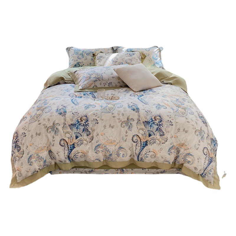 New 60 Tencel four-piece set light luxury digital printing silk cool silky bed sheet quilt gift summer kit