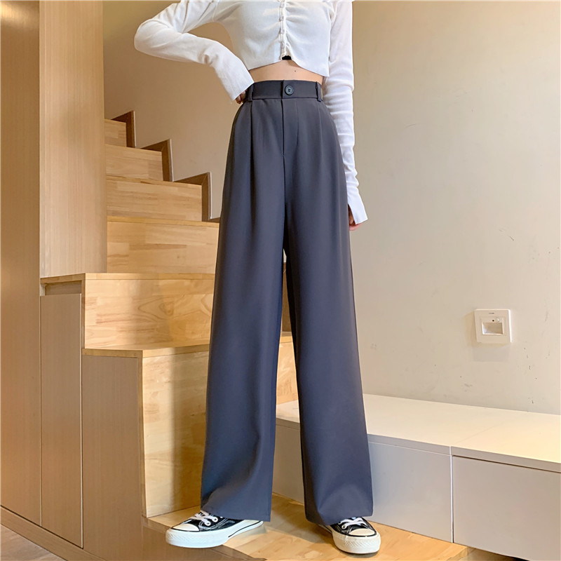 Picture of High Waist Draping Pants Women's Straight Loose 2021 New Black Wide Leg Casual Pants