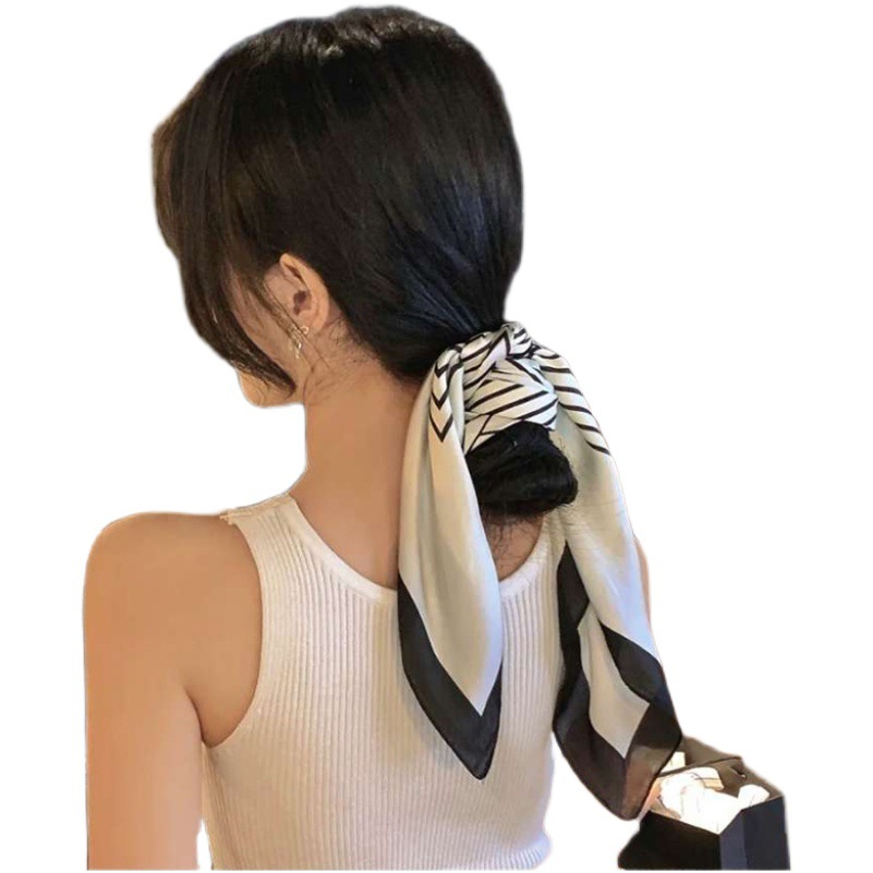 K-Style of Spring & Fall Versatile Silk Scarf Professional 70cm Small Square Scarf Women's Fashion Decorative Scarf Headband Hair Tie