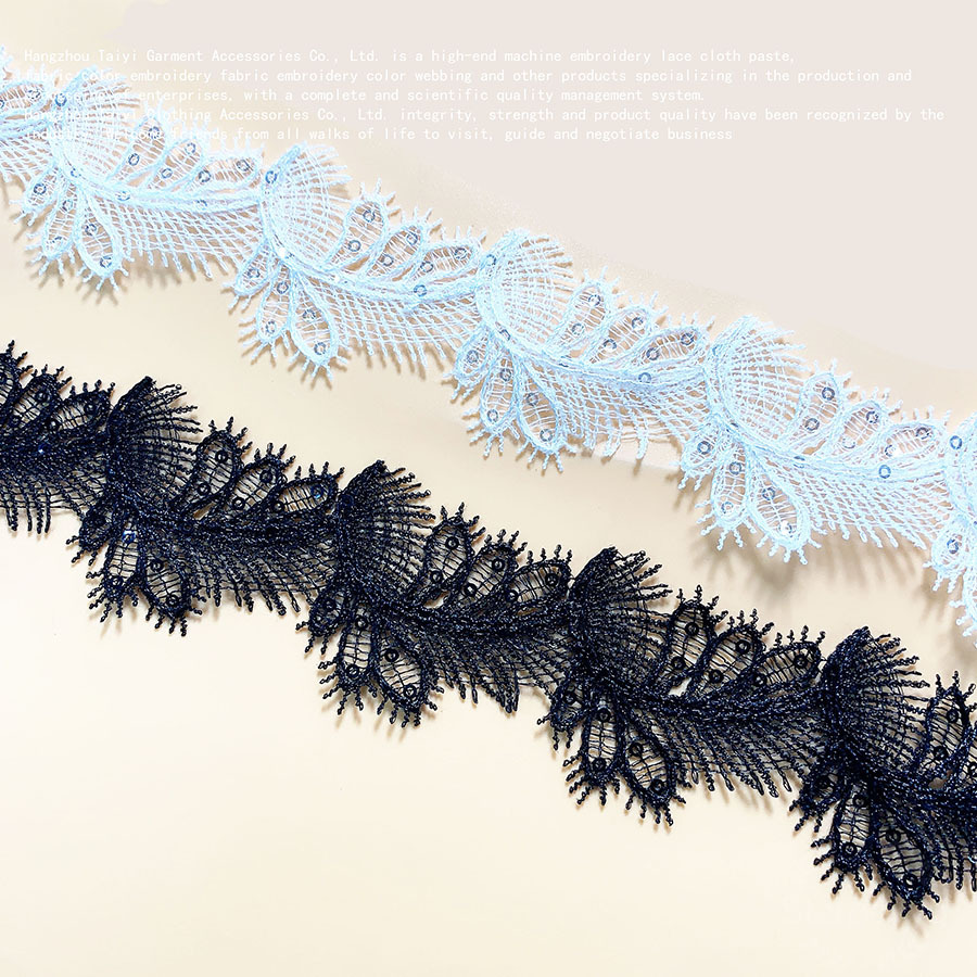 New water soluble embroidery in stock unilateral small barcode lace wedding accessories wholesale with sequins fish thread lace