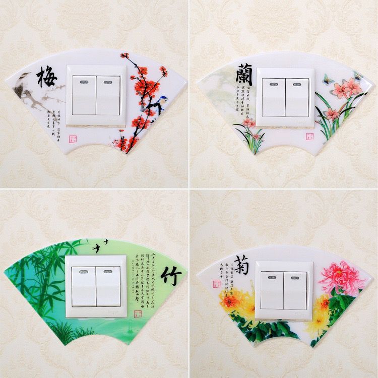 Picture of Plastic Switch with Bamboo, Orchid and Plum and Chrysanthemum Combination Plastic Switch Stickers, Various Styles of Scenery Home Decorations