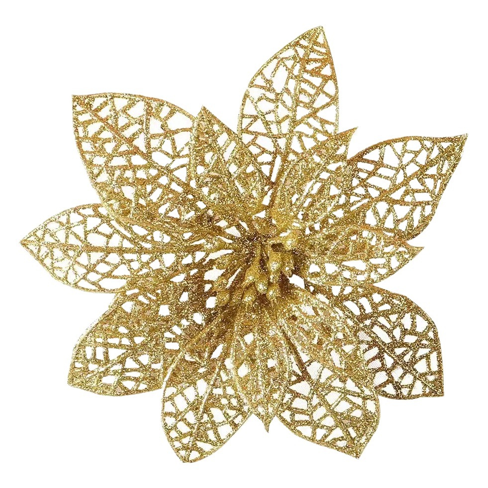 Now supply 15cm hollow gold pink flower simulation Christmas flower Christmas tree pendant Garland accessories