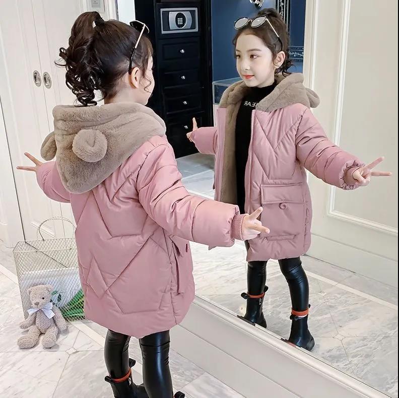 Picture of Girls' 2021 Western Style Cotton Coat Autumn and Winter Clothes Korean Style Hooded Cartoon Cotton Coat for Little Girls Mid-length Cotton-padded Jacket Warm-keeping Trendy