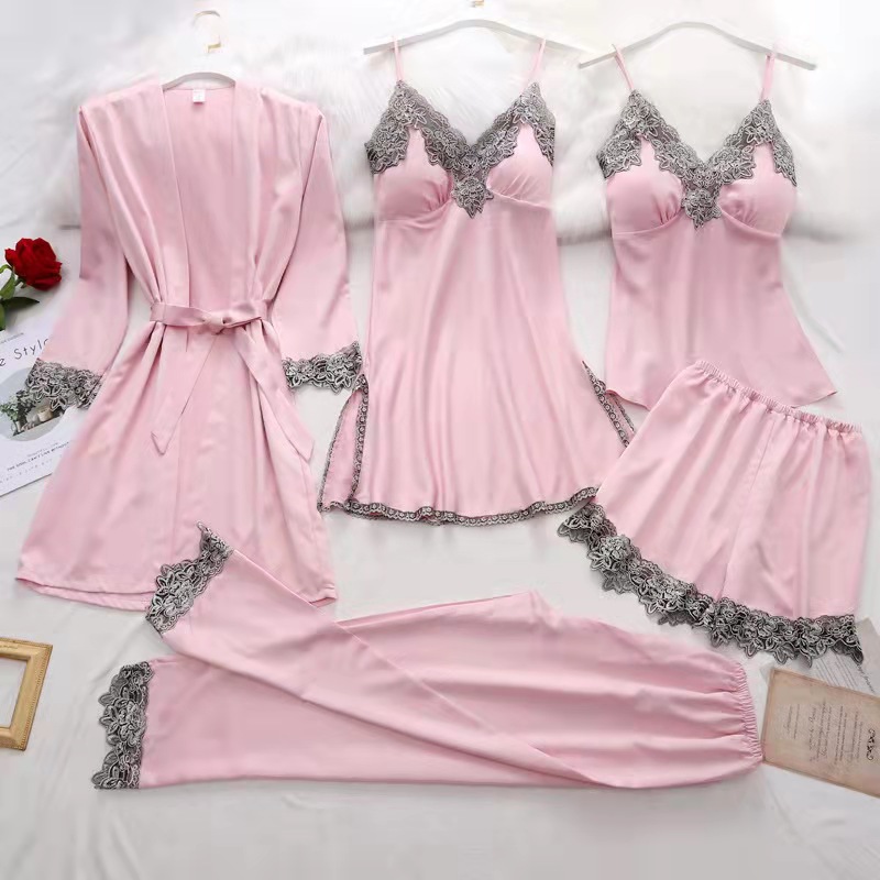 Women's Home Clothing European and American Pajamas Cross-border Supply Silk Pajamas Sexy Lingerie Sling Sexy Five-piece Set