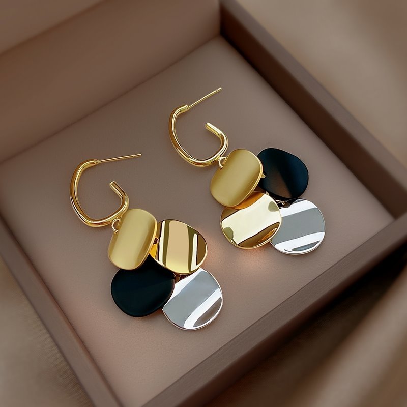 S925 Silver Needle Retro Hong Kong Style Contrasting Disc Tassel Earrings Ins Style Long Earrings Earrings for Women