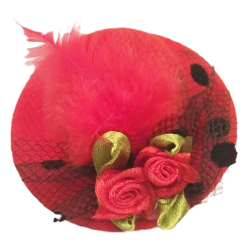 SD Doll Hat Brushed Double Flower with Feather Stage Small Top Hat Hairpin Children's Hairpin Hair Accessories 5.8cm