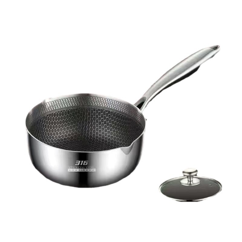 Picture of 316 Stainless Steel Snow Pan Japanese-style Milk Pan Non-stick Pot Honeycomb Soup Pan Breakfast Food Supplementary Pan Frying Pan with Lid