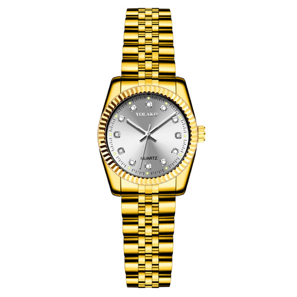 Picture of Diamond Face Steel Band Calendar Watch Women's Simple Casual Student Fashion Quartz Gold suit Men's Watch Couple