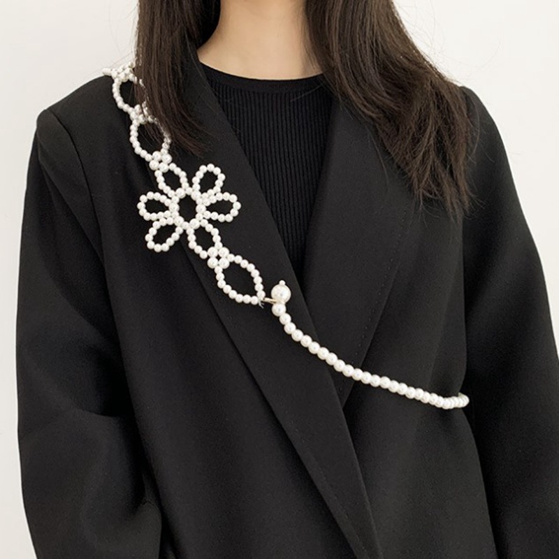A flower strap Pearl waist chain Women's decorative suit skirt retro fashion all-match jk belt in stock wholesale