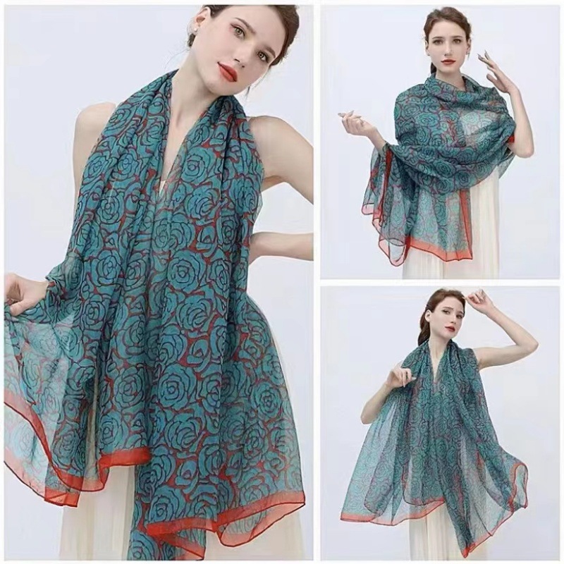 Picture of Spring and Summer New Soft Yarn Sunscreen Shawl Summer Thin Imitation Silk Long Silk Scarf Fashion Printed Flower Scarf