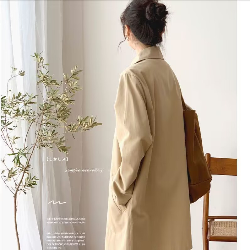 Picture of Trench coat Women's Mid-length simple early spring and autumn top women's Korean-style loose student solid color all-matching coat trendy ins fashion