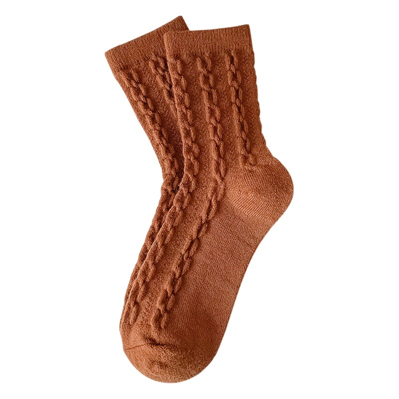 Twist Wool Socks for Women Autumn and Winter Cashmere Thickened Warm Black Stockings Cyber Popular Solid Color Pile Socks for Women Winter