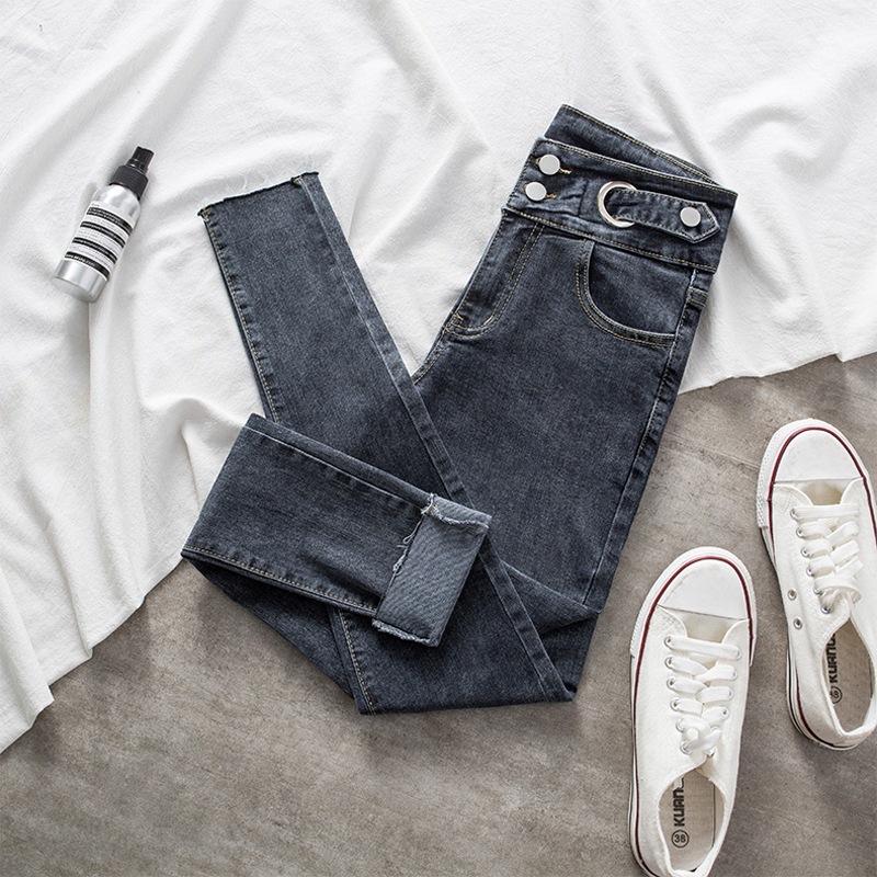 Picture of High Waist Jeans Female Student 2021 Summer New Slim Tight Stretch Foot Edge Cropped Pencil Pants