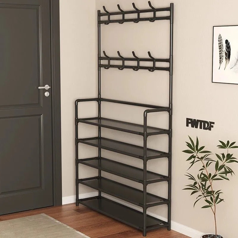 Multi-layer shoe rack household floor hanger shoe and hat integrated coat rack door simple rental house storage rack shoe rack