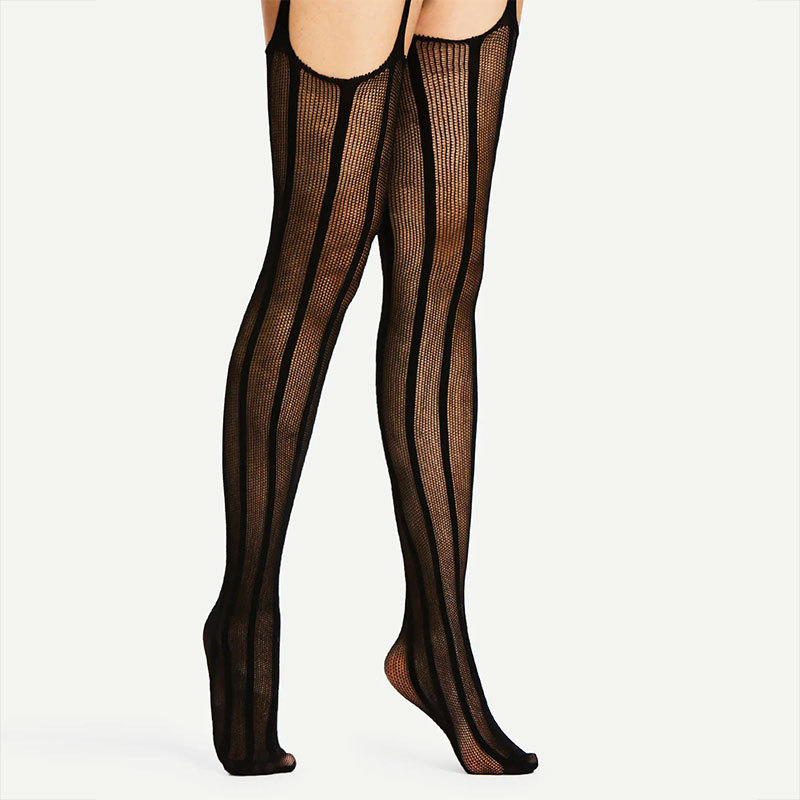Picture of Sexy Transparent Hollow-out Four-sided Large Open Crotch Free Pantyhose Long Barrel Tennis Stockings Sexy Stockings Temptation Garter Belt