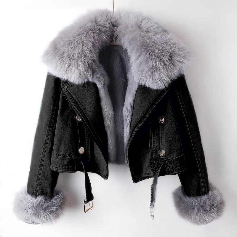 Picture of 2023 autumn and winter New detachable faux fox fur rabbit fur liner Denim coat women's short top parka clothes