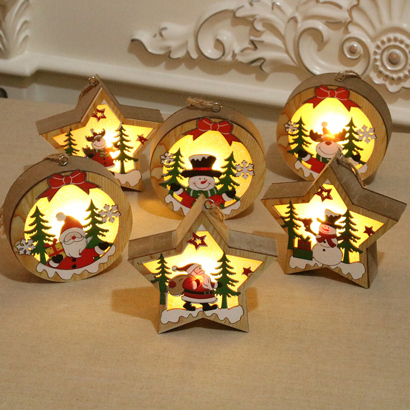 Picture of Christmas decorations wooden luminous pendant Christmas tree decoration pendant Christmas gift wooden pendant