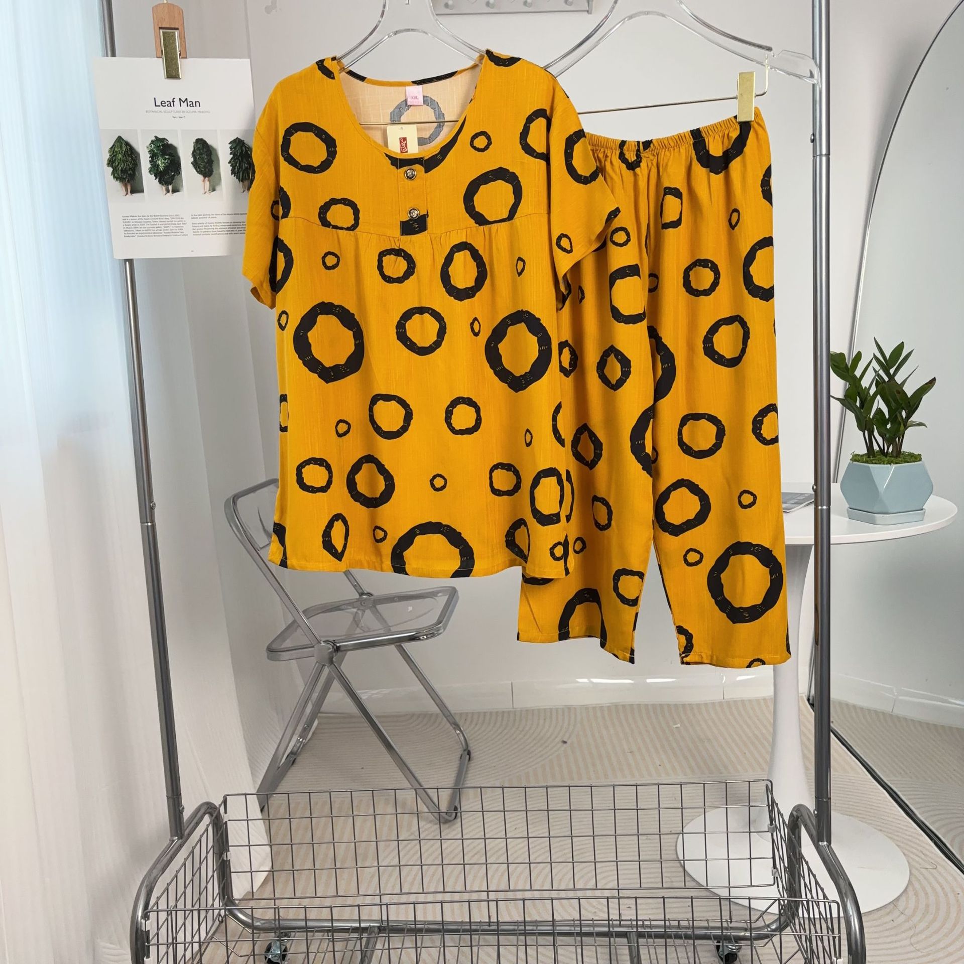 Cotton Silk Middle-aged and Elderly Home Suit Spring and Autumn Cotton and Linen Pajamas Mother Clothes Artificial Cotton Short-sleeved Trousers Women