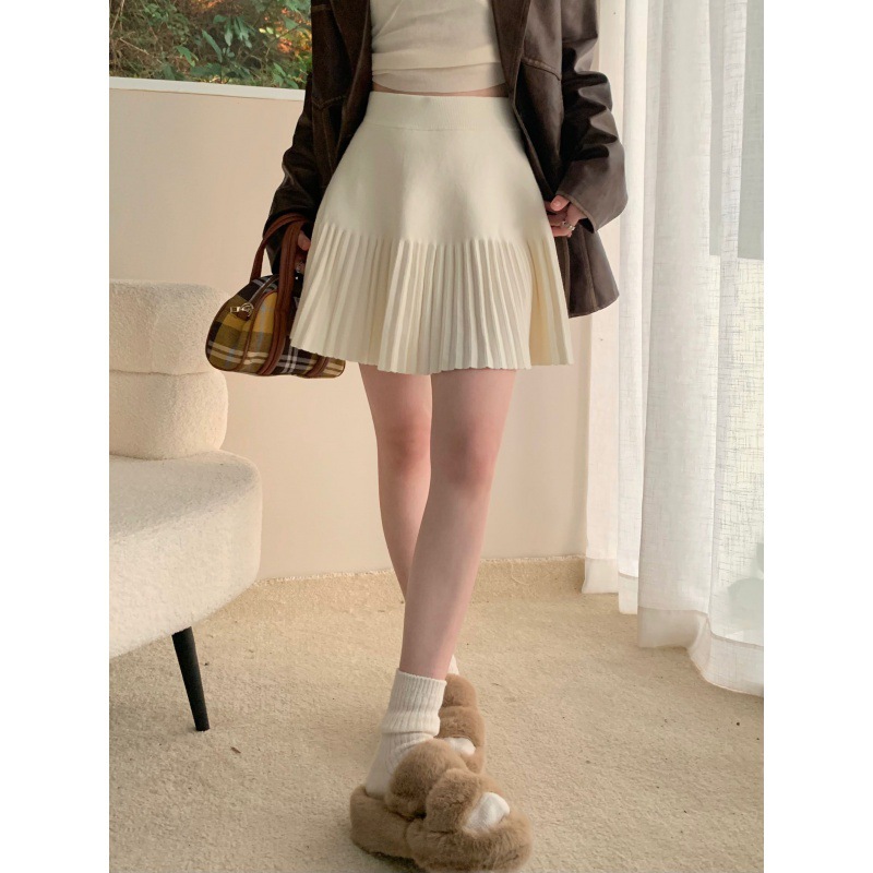 Pleated Knitted Skirt with Super Correct Version 2023 Autumn and Winter High-Waisted Knitted Skirt Versatile Skirt Short Skirt