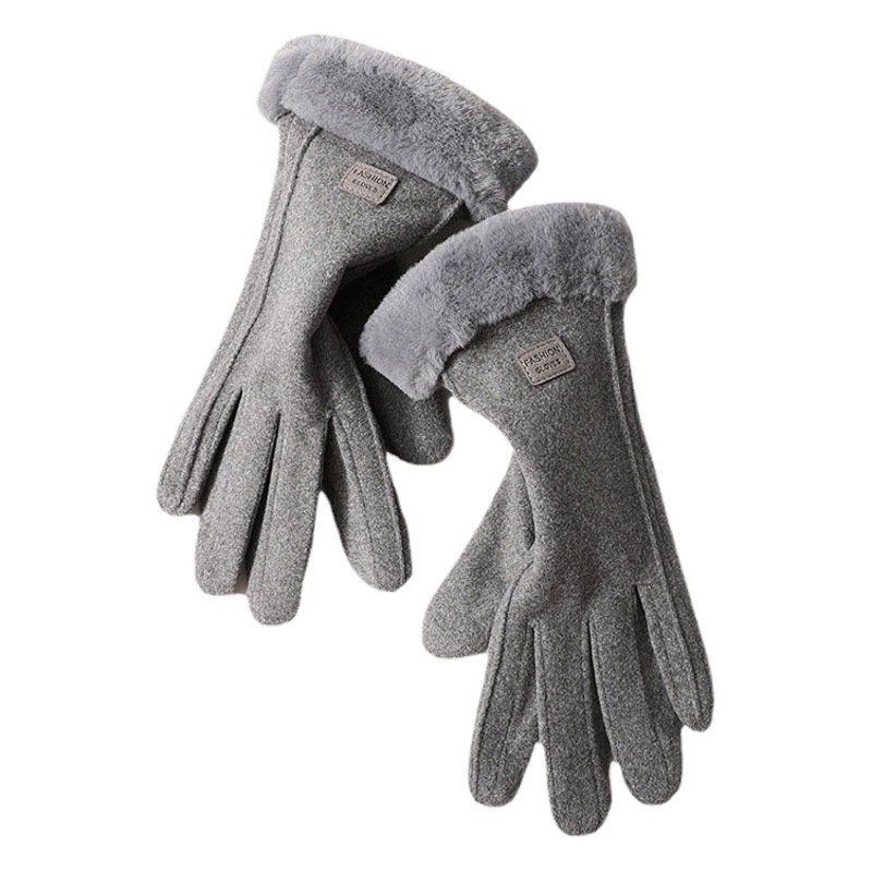 De Rong Couple Gloves for Winter Travel, Warm for Riding Electric Bikes, Fleece-Lined, Windproof and Cold-Resistant, Korean Style, Cute Plush