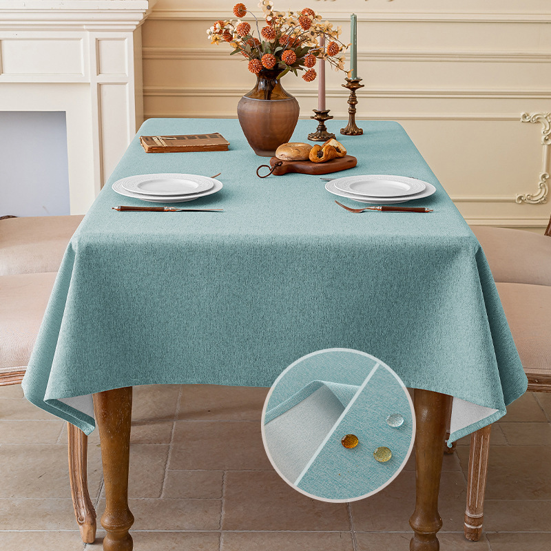 Picture of Imitation Cotton and Linen Fabric Tablecloth Waterproof Wash-Free Light Luxury High-Level Rectangular Coffee Table Cloth Non-Slip Desk Tablecloth Dustproof