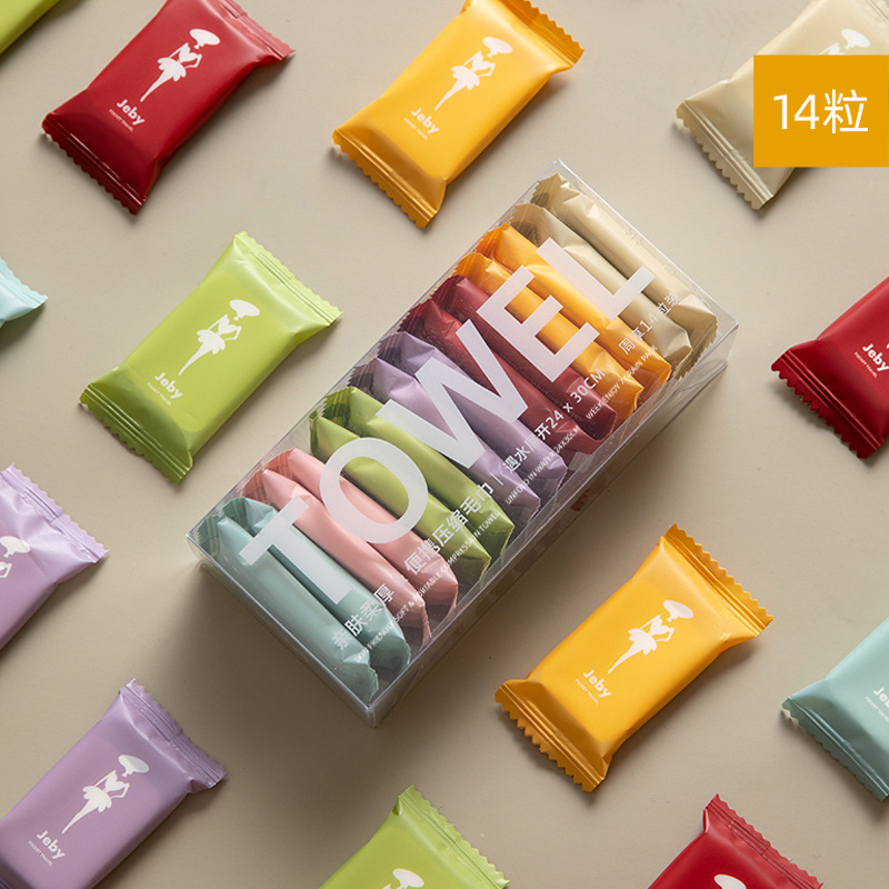 Picture of Compressed Towel Travel Pack Disposable Compressed Face Washing Towel Portable Thickened Candy Cleansing Towel Compressed Small Square Towel