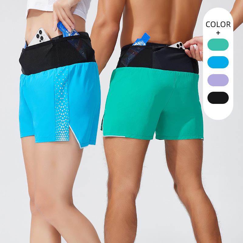 Running Sports Shorts Men's Professional Marathon Track and Field Double-layer Loop Waist Pocket Anti-walking Three-point Sports Shorts Women