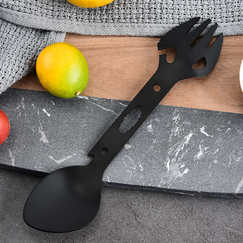 Picture of Outdoor Stainless Steel Multifunctional Fork and Spoon Tableware Combination Bottle Opener Fish Fork Camping Survival Equipment Amazon Hot Sale