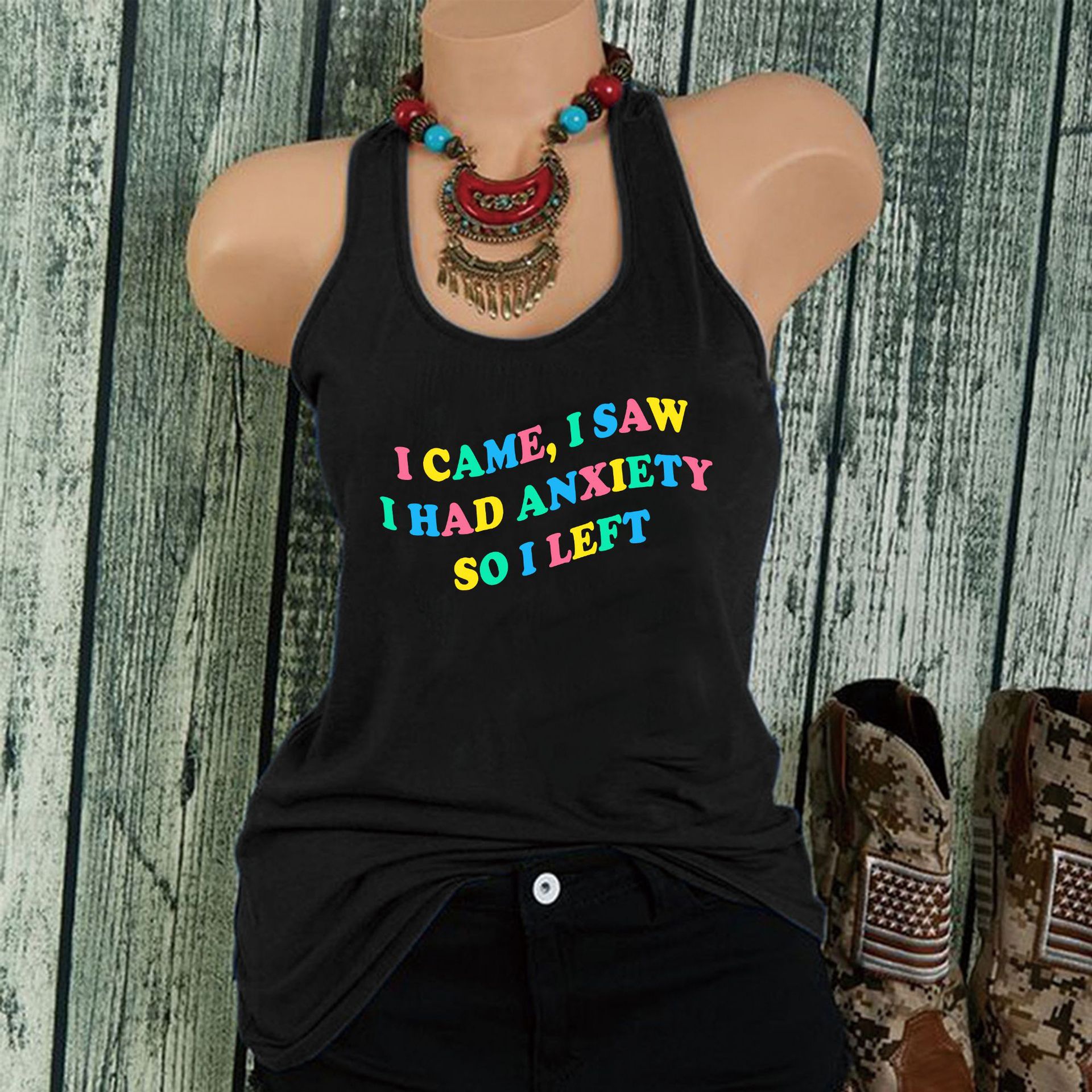 2022 Spring Cross Border shirt New I CAME I SAW Letter Vest Women's Summer Loose Vest T-shirt