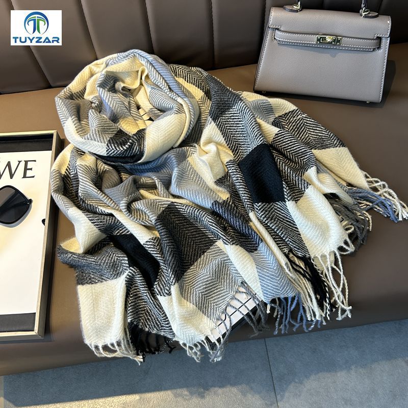 High-grade Plaid Scarf Women's Autumn and Winter New European and American Retro Imitation Cashmere All-match Shawl Couple Warm Scarf