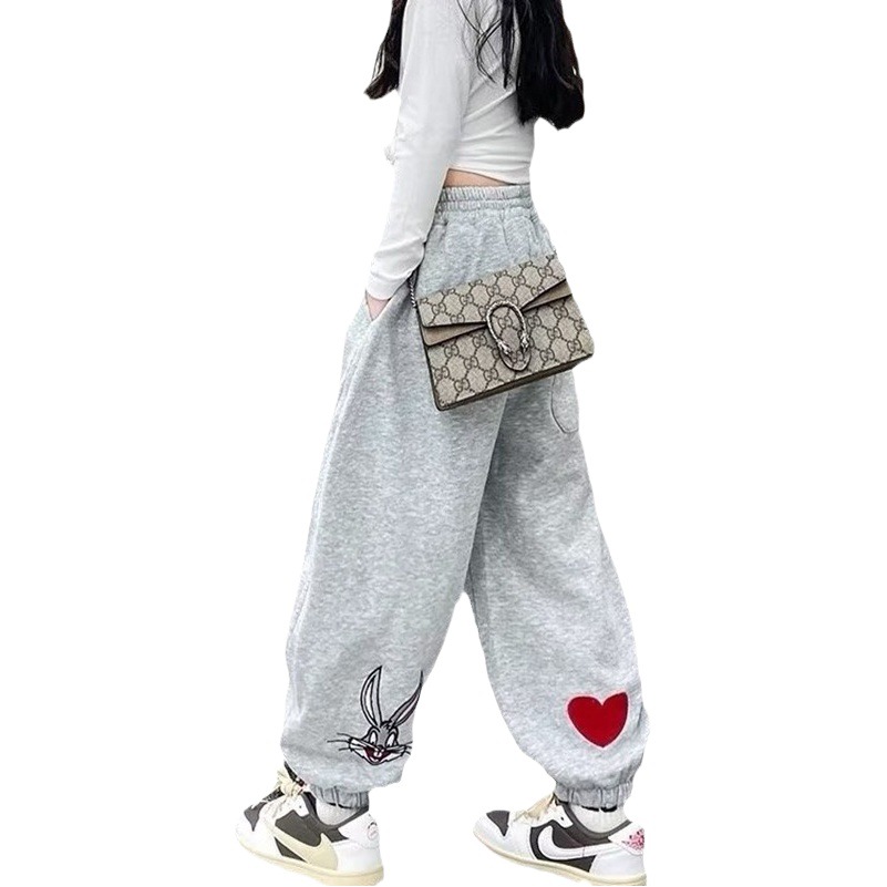 Girls' Sweatpants Spring Pants 2023 New Style Mid-large Children's Western Style Spring and Autumn Sports Pants Loose Children's Casual Pants