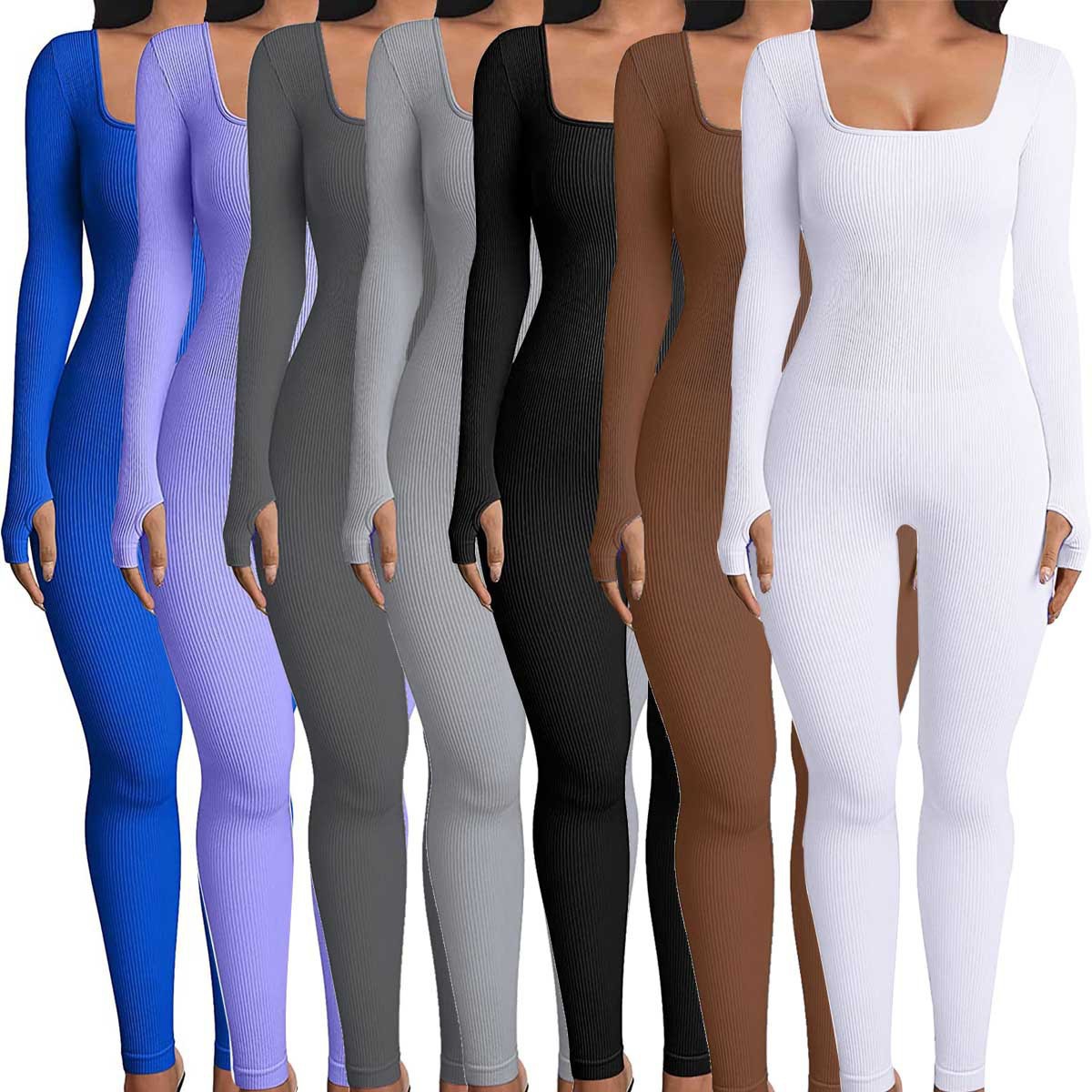 Amazon ebay independent station women's jumpsuit new threaded square collar hip slim sexy jumpsuit