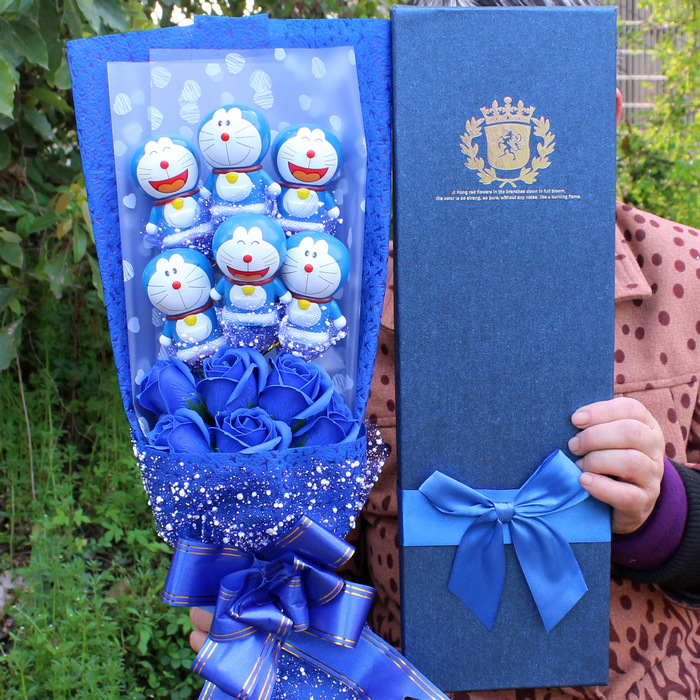 Picture of No wave bear Ding Ding cat kat cat vinyl hand Cartoon Doll Bouquet Soap flower gift box cartoon bouquet