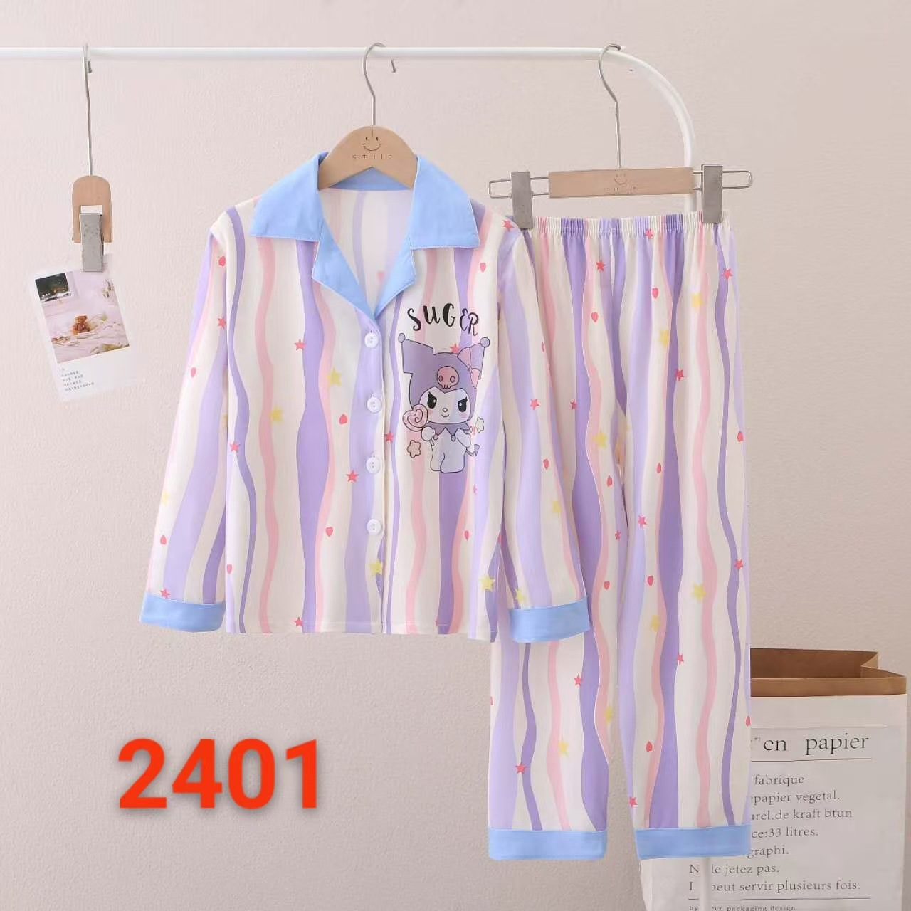 Picture of Girls' Pajamas Spring and Autumn New Lapel Long Sleeve suit Children's Home Clothes Cardigan Home Clothes Middle and Big Children
