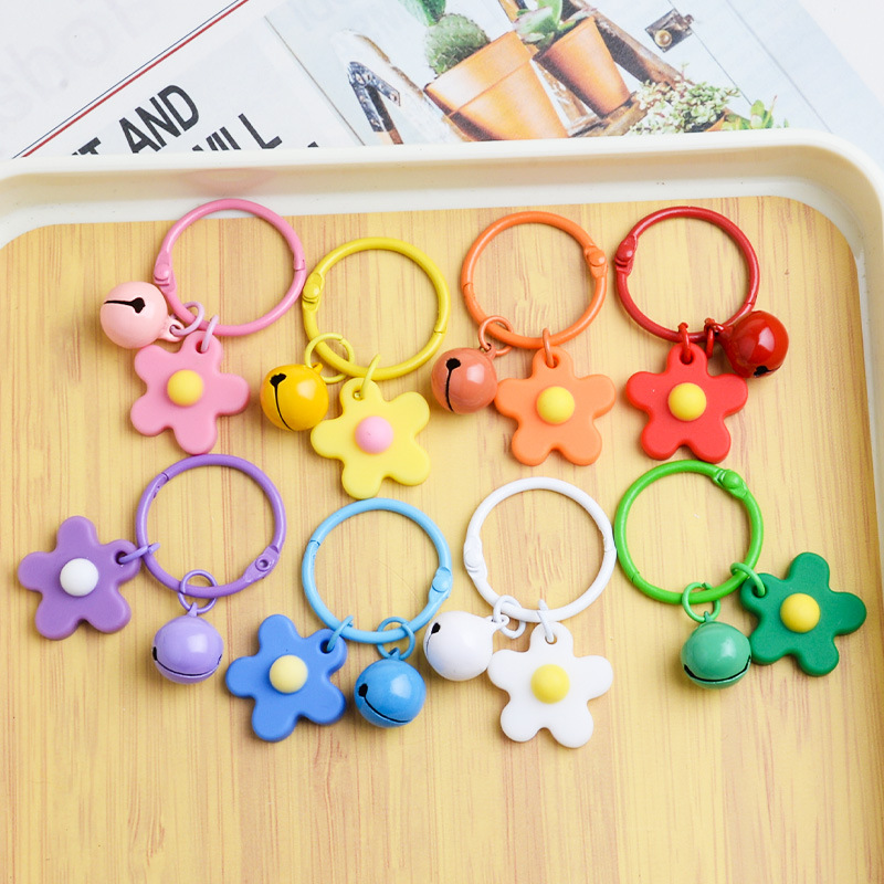 Picture of Korean Style Hyun-a Small Fresh Color Small Flower Bell Keychain Tanabata Gift Key Ring Bag Women's Hanging Accessories