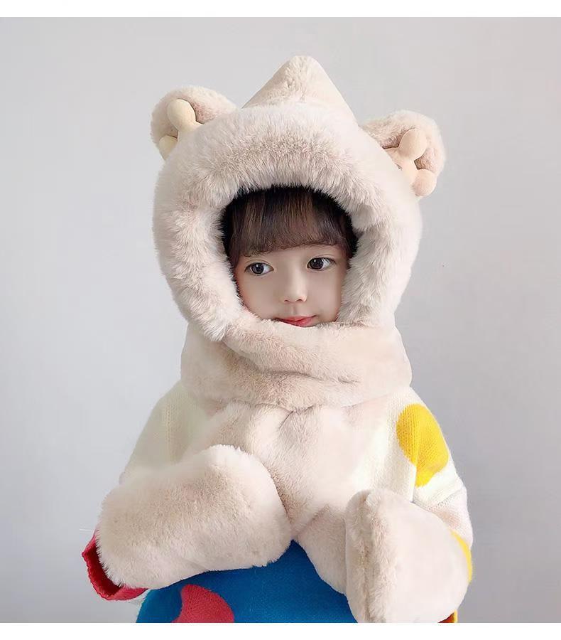 Picture of New Bear Hat Winter Hat Cute Warm Thickened Scarf Integrated Ear Protection Hat Three-Piece Set Cycling Cold Protection Hat