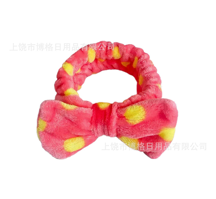 Picture of Korean Style Cute Dot Striped Headband Bow Hair Band Plush Hair Accessories Face Wash Hair Band Makeup Mask