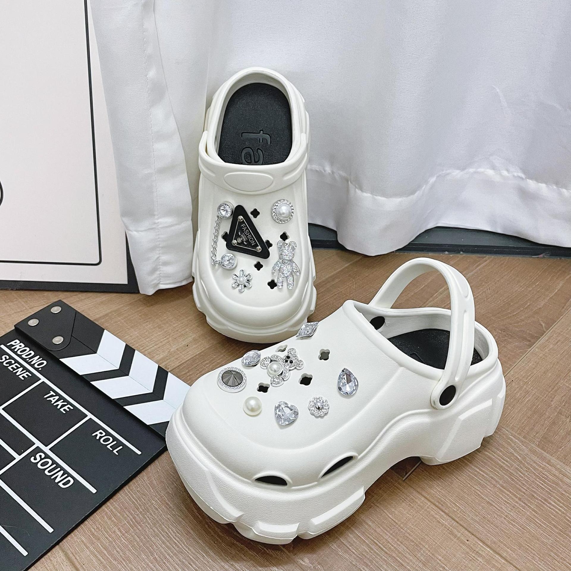 Korean Style Thick Sole Cave Shoes Women's Summer Outwear Wholesale Chain Bear Ins Internet Celebrity Nurse Heightened Baotou Garden Shoes