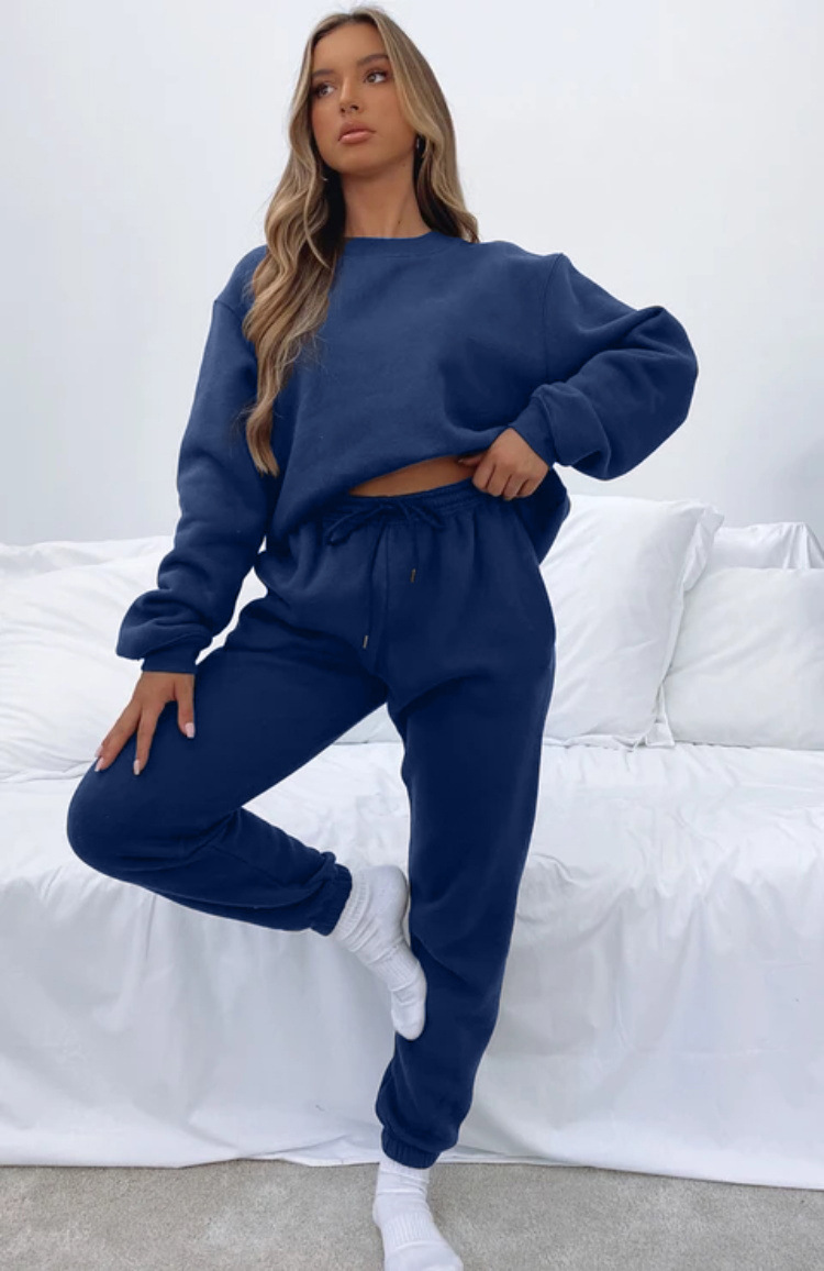 Picture of Cross-border European and American Autumn and Winter Solid Color Round Neck Pullover Trousers Women's Fashion Casual Long Sleeve Sweater Suit New Product