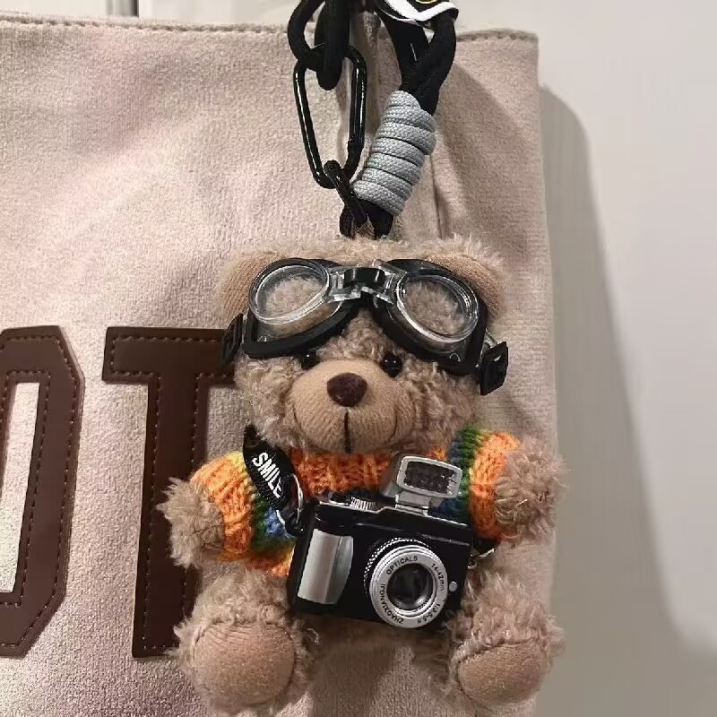 Cute Bear Pendant Sweater Doll Camera Girl Heart Keychain Car Ornaments Jewelry Doll Gift