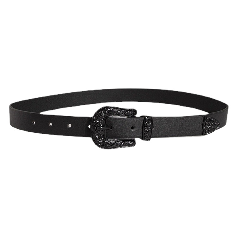 New Ladies Paint Buckle Western Handsome Fashion Carved Retro PU Belt Neutral Personality Trendy Women's Belt