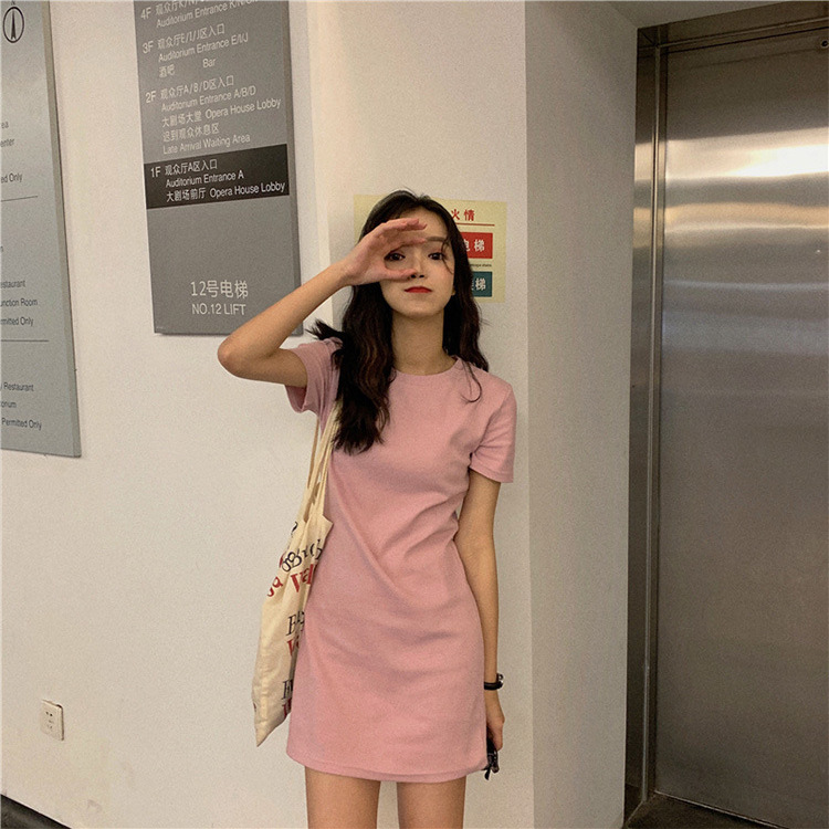 Picture of New 2025 Summer Korean Style Mid-Length Dress for Female Students Pure Color Export Women's Skirt Clothes One Piece Shop