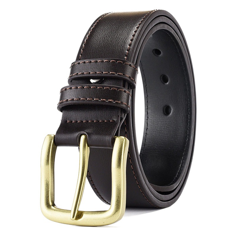Picture of Men's Casual Belt Solid Zinc Alloy Buckle Two-Layer Cowhide Belt Pin Buckle Gold Buckle Retro Classic Style